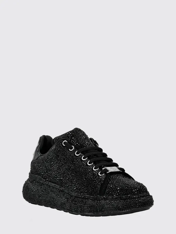 Philipp plein Leather Platform with Embroidered Details and Rhinestones Black (PAASWSC2082PCO058N02)