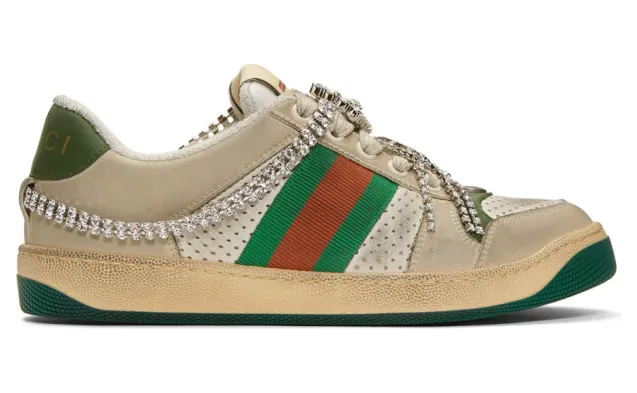 Gucci White and Off-White Crystal Screener Sneakers (5709030YI20)