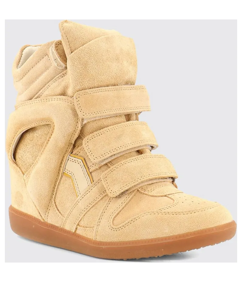 Isabel Marant Bekett High-Top Wedge Sneakers in Suede Calfskin Beige (BK0010FAC1E02SBEGW)