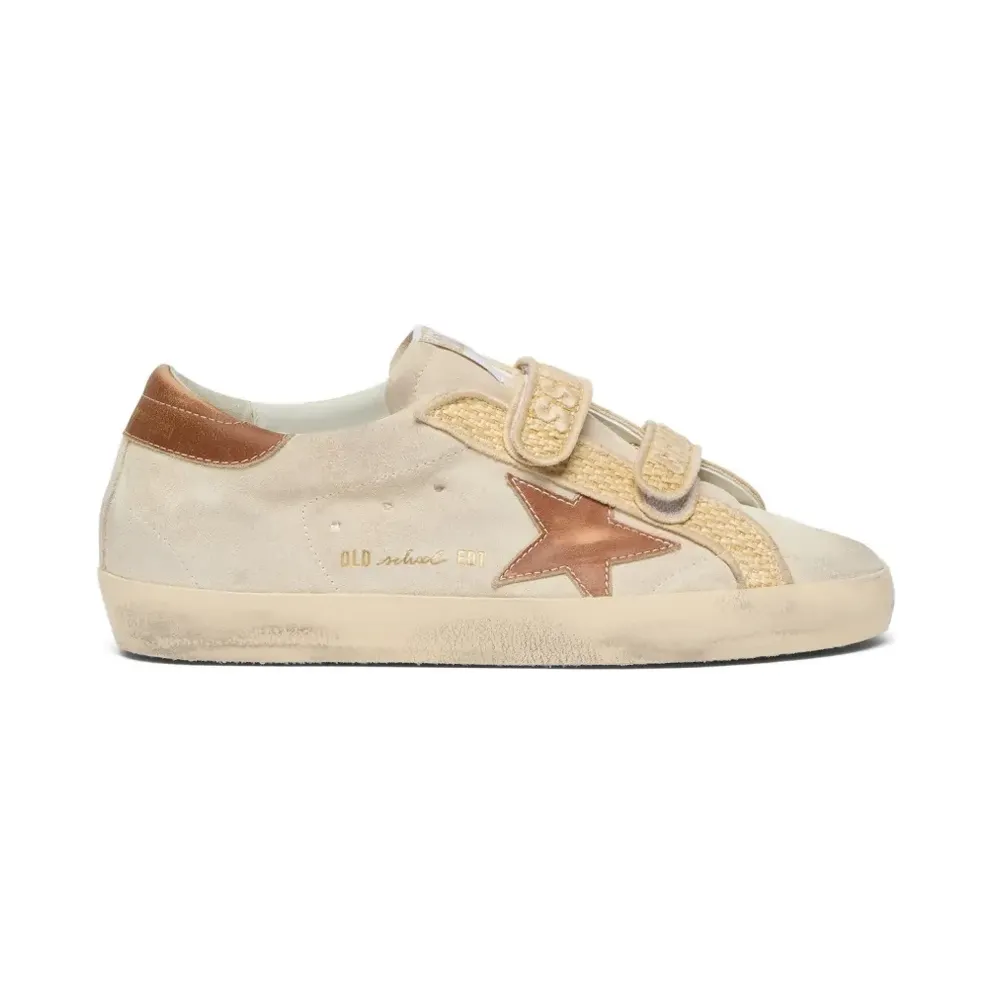 Golden Goose Old School aus Wildleder mit Lederstern und Raffia-Riemen – Nude (GWF00111F008603)