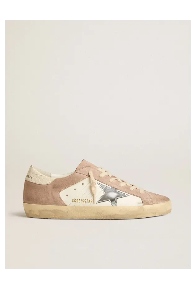 Golden Goose Women’S Super-Star Sneakers In Pink Suede With Silver Metallic Leather Star (GWF00103.F005370.11709)