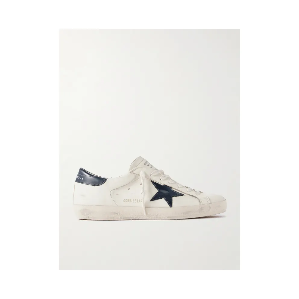 Golden Goose Super-Star Distressed Glossed-Trimmed Leather Beige (GMF00101.F004164)