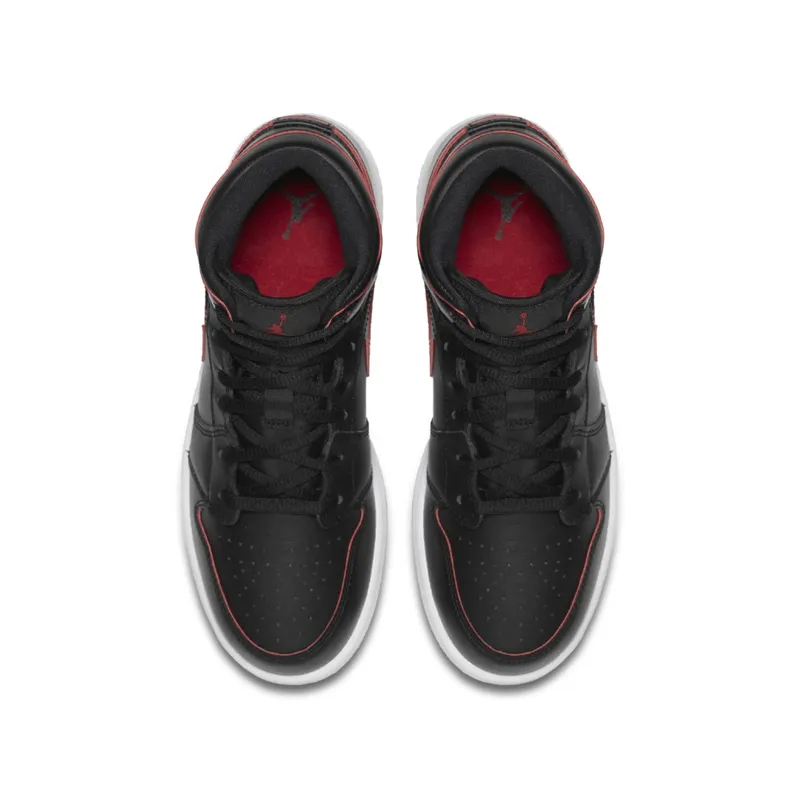 Jordan 1 Retro Mid Black Gym Red (GS) Black/Gym Red-Gym Red-White (554725-009)