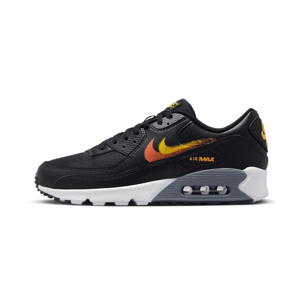 Nike Air Max 90 Spray Paint Swoosh Black University Gold (FJ4229-001)