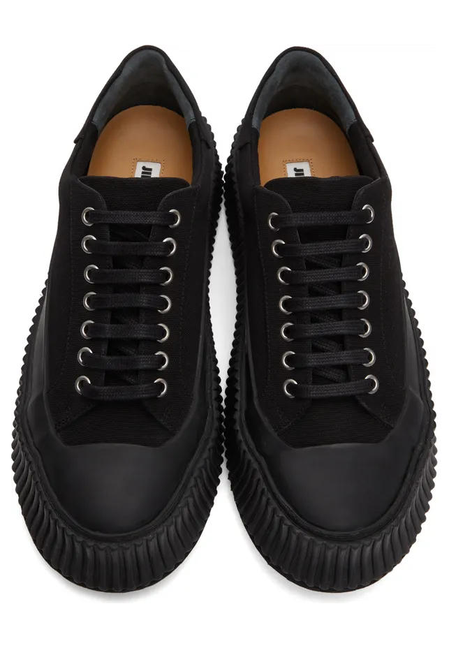 Jil Sander Black Canvas Platform Sneakers (JI32535B_15605) (5)