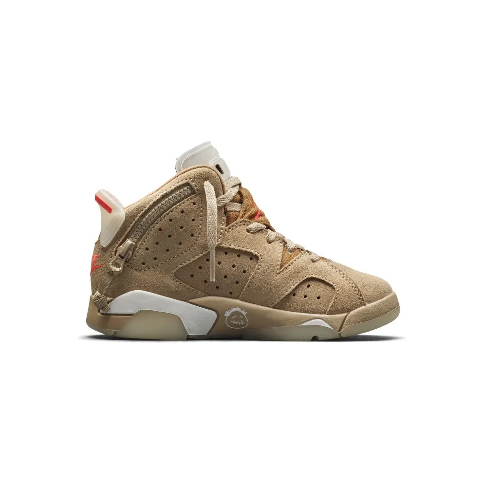 Air Jordan x Travis Scott 6 Retro British Khaki (PS) (2021) – “British Khaki / Sail / Bright Crimson” (DH0693-200)