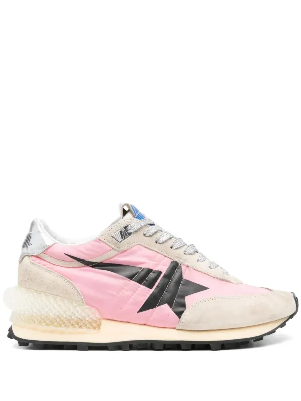 Golden Goose Marathon Sneakers aus rosa Nylon und beigem Wildleder mit schwarzem Stern-Print (GWF00684F006720)
