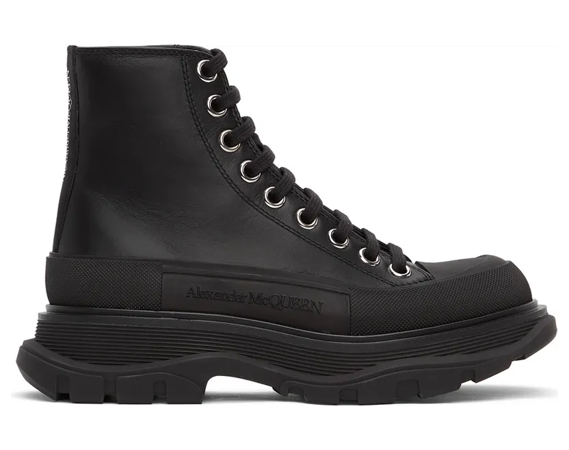 Alexander McQueen Black Leather Tread Slick Sneakers (633900 WHZ62)
