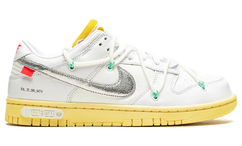 Nike x Off-White Dunk Low Lot 1 (2021) – “White / Metallic Silver-butter” (DM1602-127)