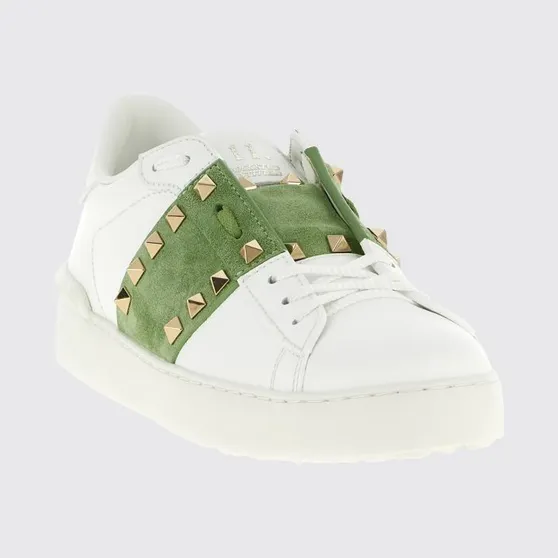 Valentino garavani Rockstud Untitled Leather and Suede Sneakers with Iconic Studs Green (S0A01ZBVDWM)