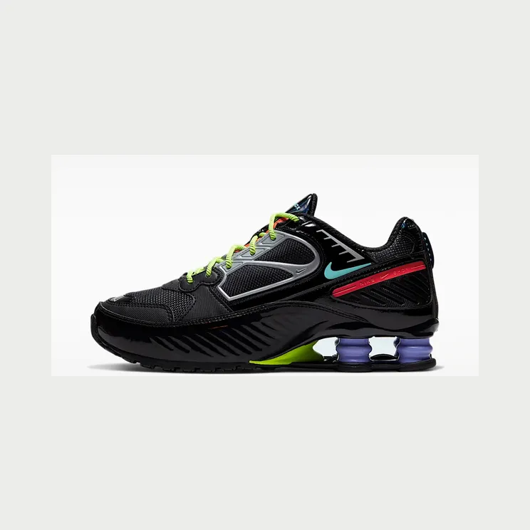 Nike Shox Enigma “Black / Metallic Silver / Bright Crimson / Aurora Green” (CT3453-001)