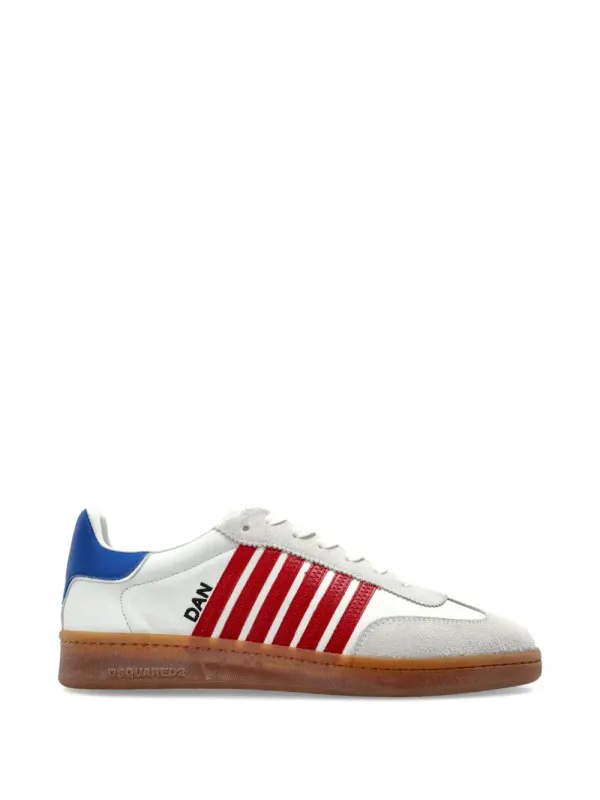 DSQUARED2 Boxer gestreepte leren sneakers – White (SNW047518907438)
