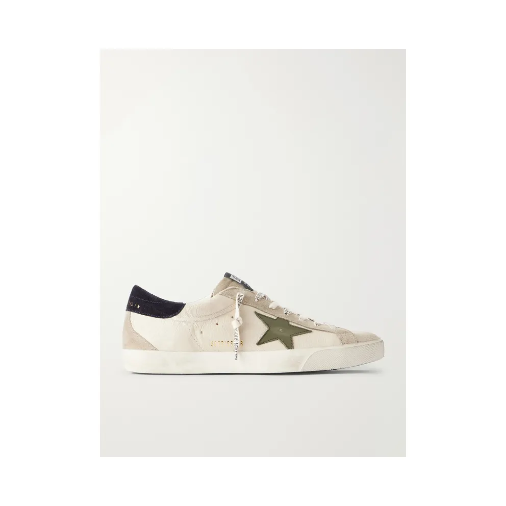 Golden Goose Super-Star Distressed Suede -Trimmed Leather Sneakers Cream (GMF00102.F008728)