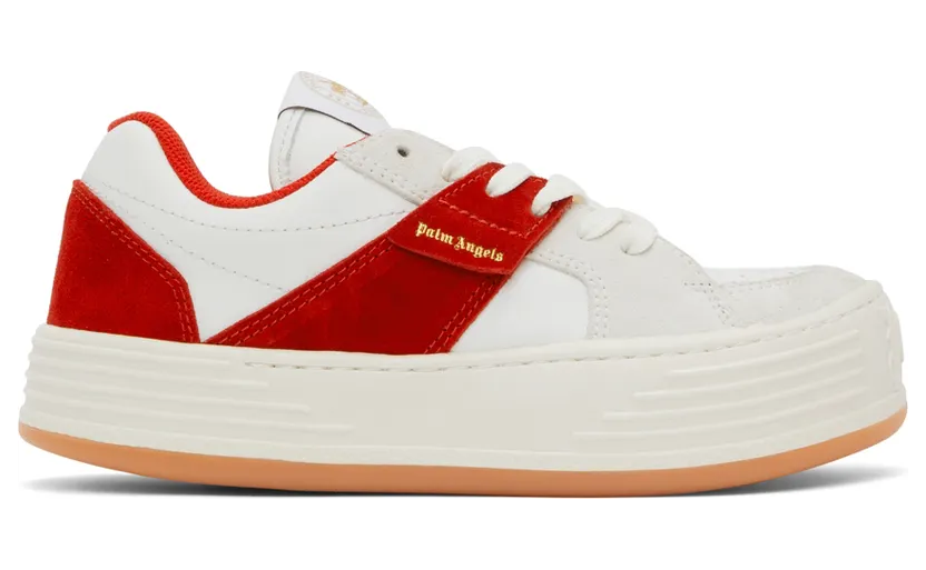 Palm Angels White & Red Snow Low-Top Sneakers (PWIA034S22LEA0010125)