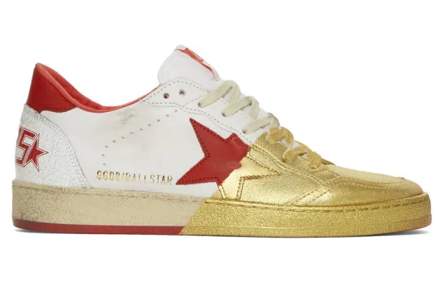 Golden Goose White and Gold Ball Star Sneakers (G35MS592.A14)