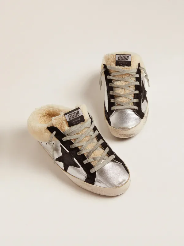 Golden Goose Super-Star Sabot In Silver Laminated Leather With Black Star (GWF00110.F002307.70149) (2)