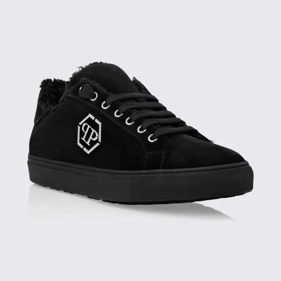 Philipp plein Low-Top Leather and Suede Sneakers with Hexagon Logo and Shearling Lining Black (AACSMSC3873PFU020N02)