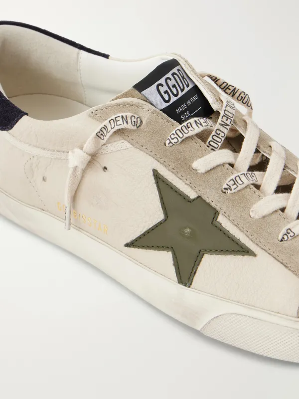 Golden Goose Super-Star Distressed Suede -Trimmed Leather Sneakers Cream (GMF00102.F008728) (5)