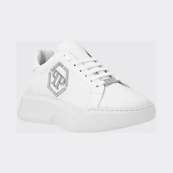 Philipp plein Smooth Leather Low-Top Sneakers with Monogram and Hexagon Logo White (UABSUSC0348PLE075N01)