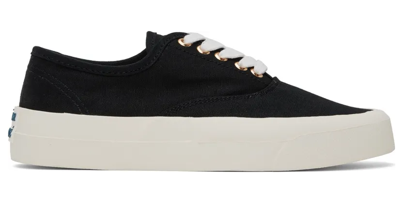 Maison Kitsune Black Canvas Laced Sneakers (CU04706WW9000)