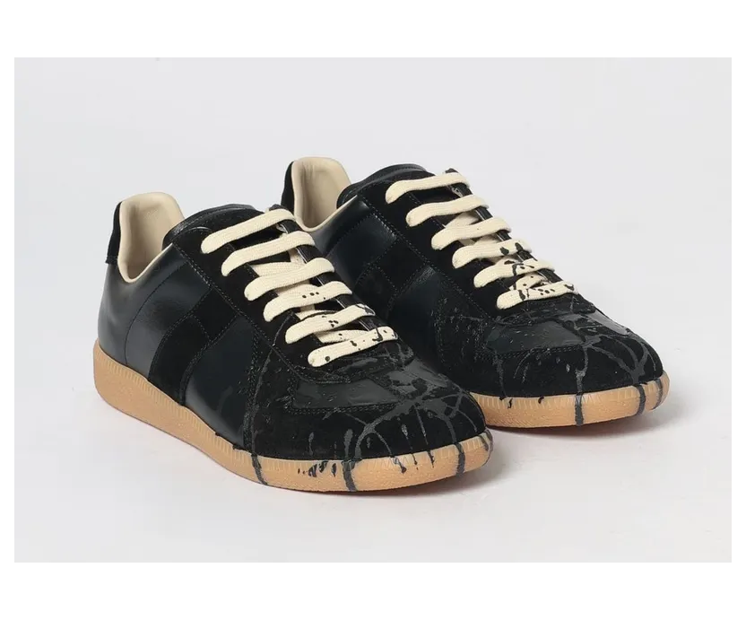 Maison Margiela Replica Bicolour Trainers in Leather and Suede with White Stitch Black (S57WS0517P7799H6851)