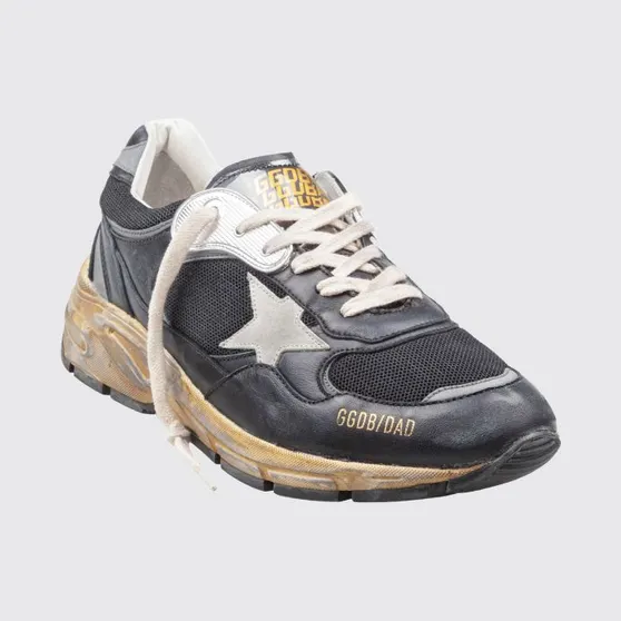 Golden goose Dad-Star Leather and Mesh Trainers with Worn-Out Effect Black (GMF00884F00327090282)