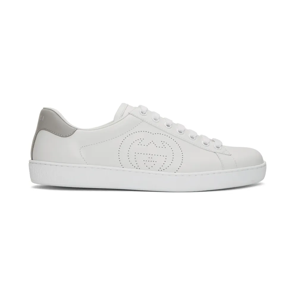 Gucci White and Grey Interlocking G New Ace Sneakers (599147 AYO70)