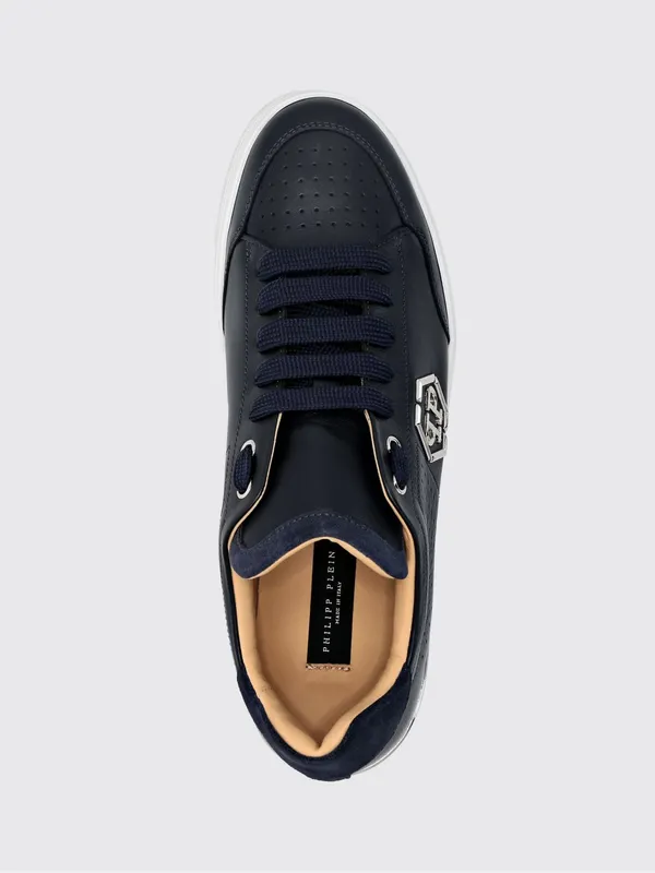 Philipp plein Leather Low-Top Sneakers with Monogram Pattern and Applied Hexagon Logo Blue (SADSUSC0538PLE022N14) (3)
