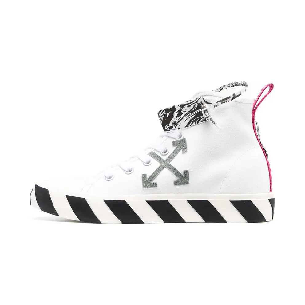 Off-White White and Grey Vulcanized Mid-Top Sneakers (OMIA119R21FAB0010109)