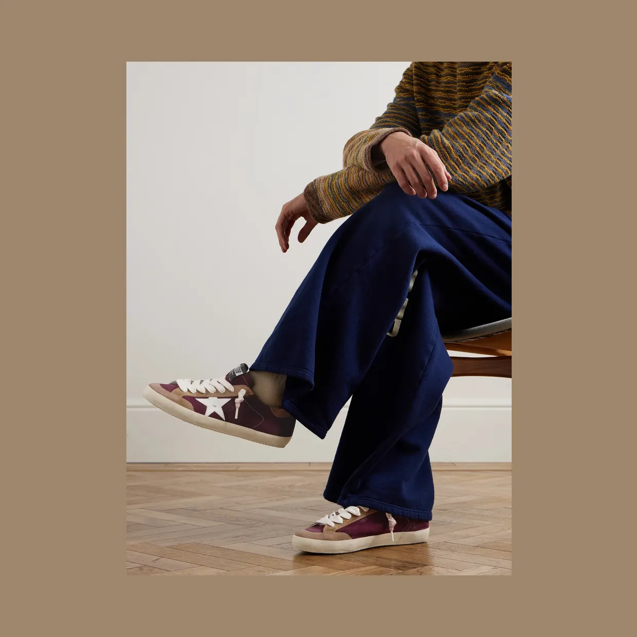 Golden Goose Super-Star Distressed Leather-Trimmed Suede Sneakers Burgundy (GMF00107.F008135) (2)