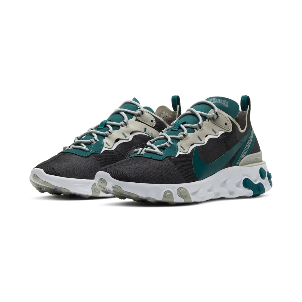 Nike React Element 55 Philadelphia Eagles Black/White-Medium Silver-Sport Teal (CK4877-001)
