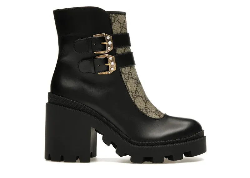 Gucci Buckles Ankle Boots Black Beige (701100 UVV20 1182)