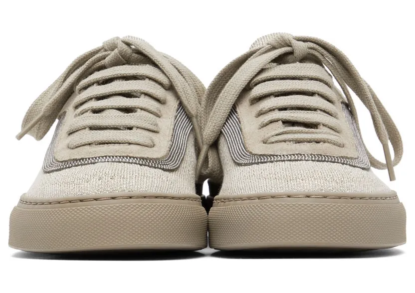 Brunello Cucinelli Taupe Glitter Sneakers (MZ34G2137) (2)