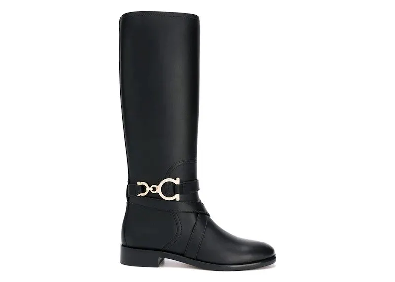 Ferragamo Gancini Horse-Bit Knee-High Boots Black (01Q711726392)