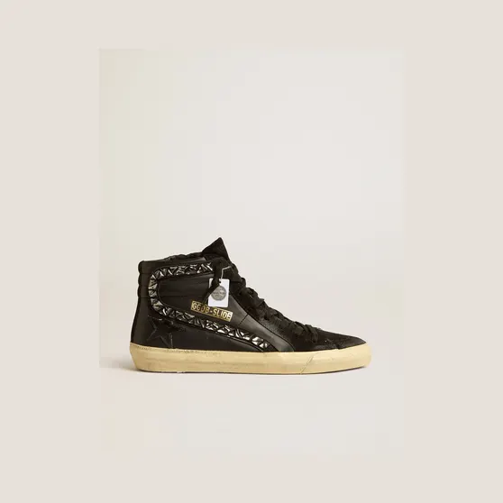 Golden Goose Slide In Leather With Black Star And Swarovski Crystal Flash (GWF00115.F005159.90100)