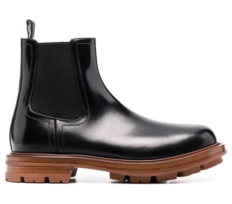 Alexander McQueen Leather Chelsea Boots Black Brown (683568WHZ8C1452)