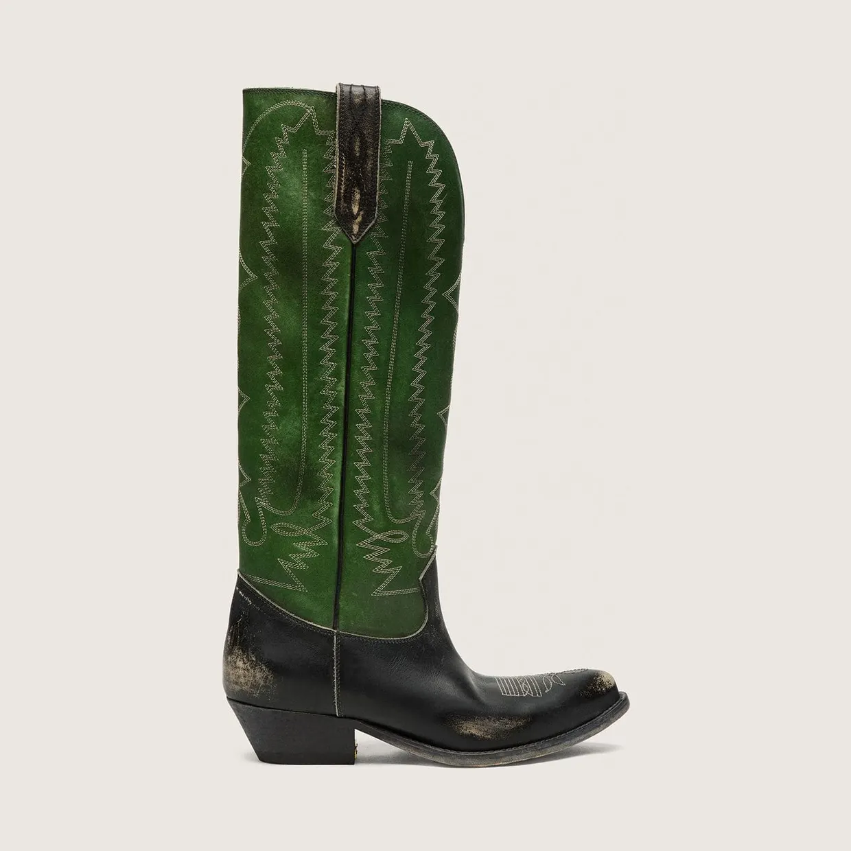 Golden Goose High Wish Star Boots In Black Leather With Green Leather Leg And White Embroidery (GWF01053.F008200.35684)
