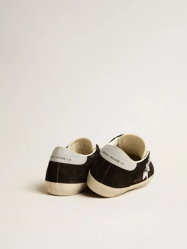 Golden Goose Super-Star Ltd In Black Suede With White Printed Star And Silver Glitter Heel Tab (GWF00661.F005166.90220) (4)