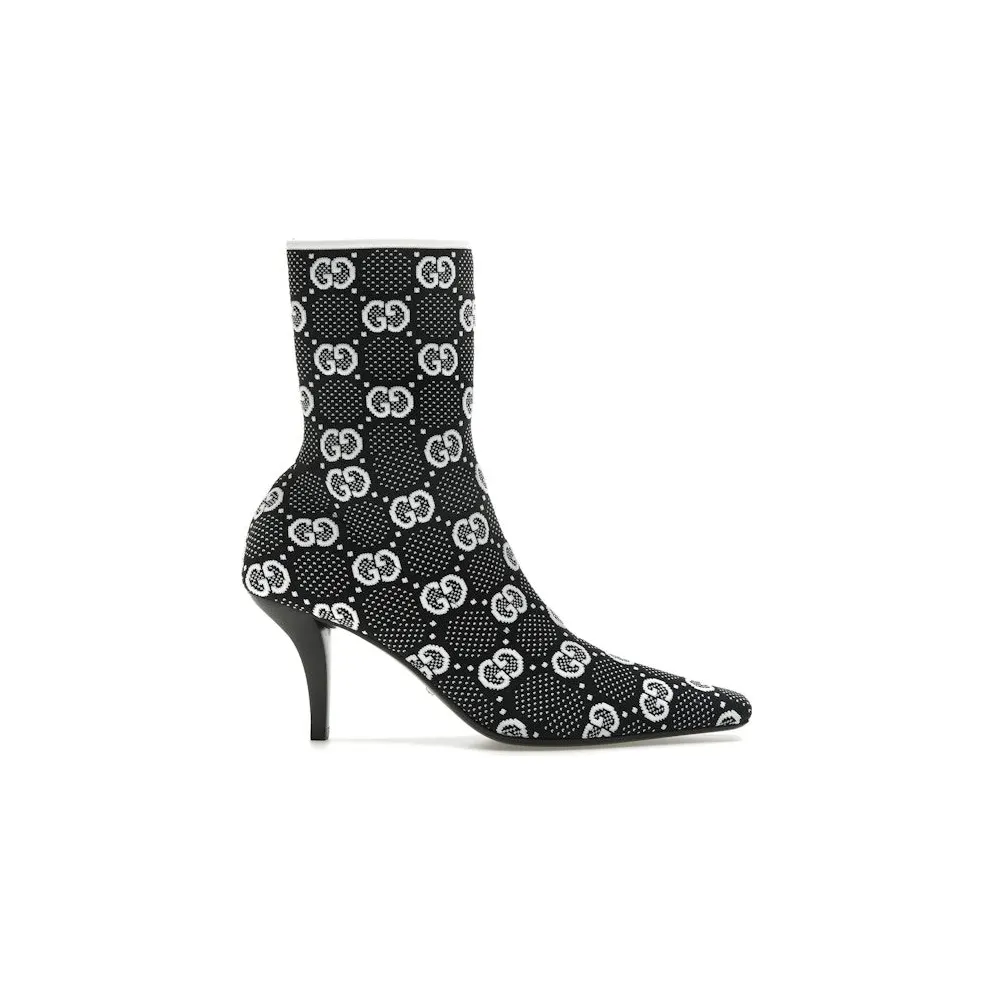 Gucci GG 75mm Knit Ankle Boots Black White Fabric (718378 FAAQP 1008)