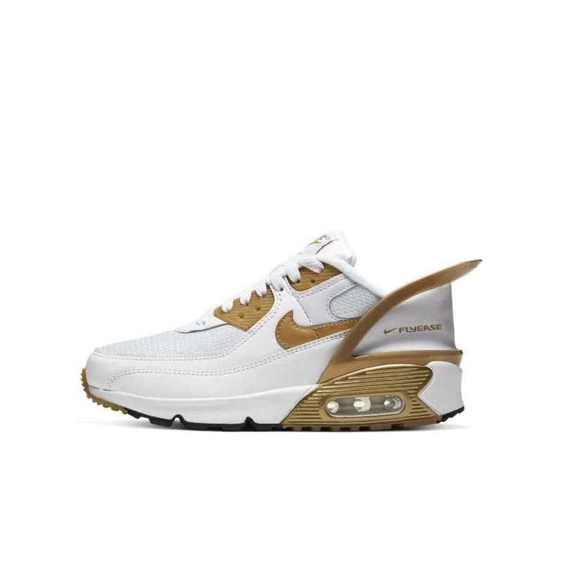Nike Air Max 90 Flyease White Gold (GS) White/White-Black-Metallic Gold (CV0526-100)