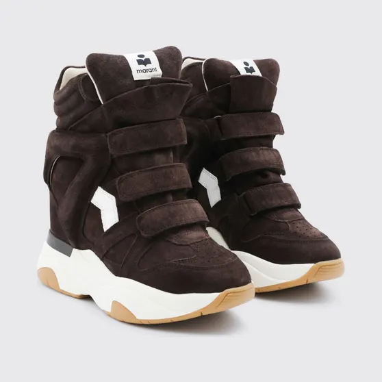 Isabel Marant Balskee High-Top Wedge Sneakers in Suede with Velcro Closure Cocoa (24HBK0009FAB4E10SCLMW)