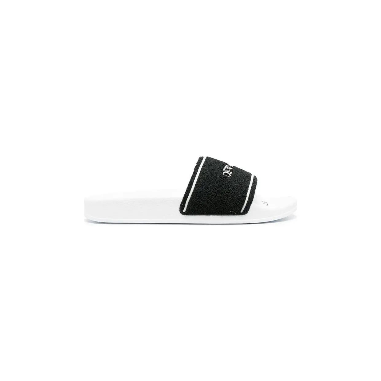 OFF-WHITE Chenille Slide Logo Embroidered Black White (OMIC001R21MAT0030110)