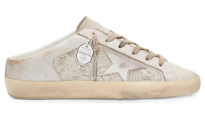 Golden Goose Super-Star Sabots Ltd in Swarovski mit Stern-Sneakers aus silbernem Metallic-Leder Nude (GWF00937F008494)