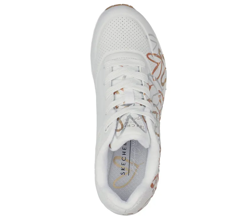 Skechers x JGoldcrown: UNO – Metallic Love Sneaker White/Gold