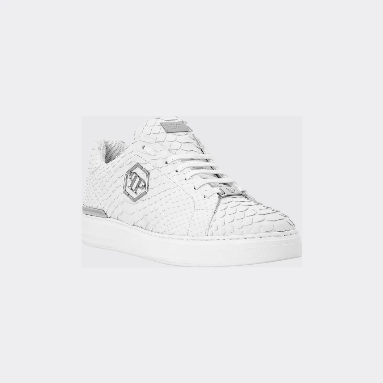 Philipp plein Python Print Leather Sneakers with Hexagon White (FAASMSC3155PLE029P01)