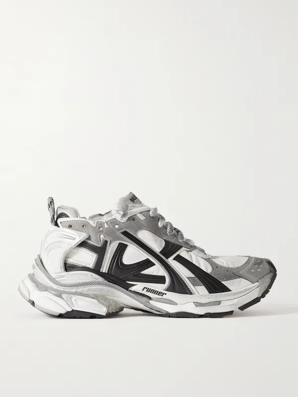 Balenciaga Runner Distressed Nylon, Suede and Rubber Gray (772774W3RNY)