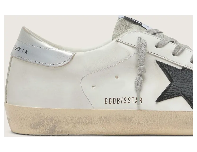 Golden Goose Super-Star In White Leather With Black Nubuck Star And Silver Metallic Leather Heel Tab (GMF00101.F005769.10602) (4)
