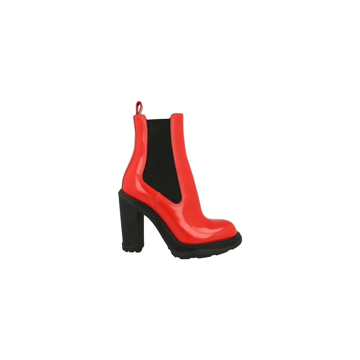 Alexander McQueen Tread Heeled Chelsea Boots Poppy Red Black (678530 WHZ84 6496)
