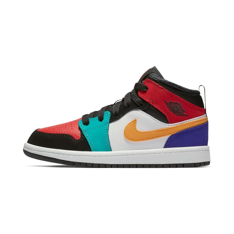Jordan 1 Mid Bred Multi-Color (PS) White/University Red-Black-Turbo Green (640734-125)