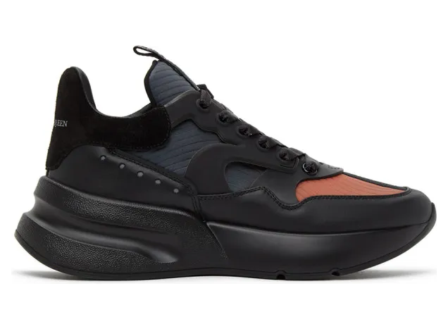 Alexander McQueen Black and Orange Panelled High Sneakers (627196WHXIL)